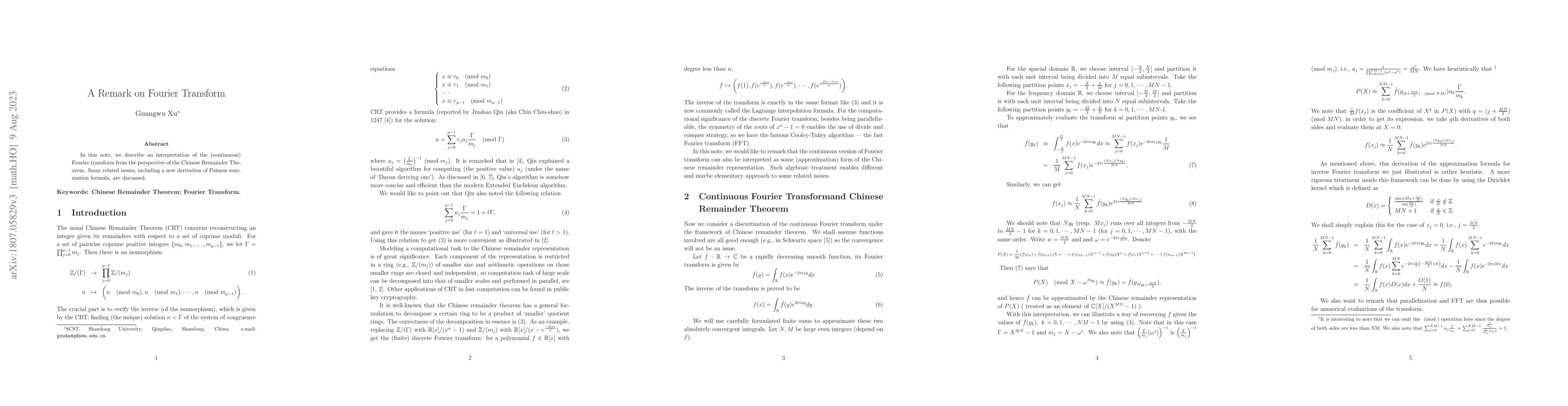 Thumbnail for A Remark on Fourier Transform