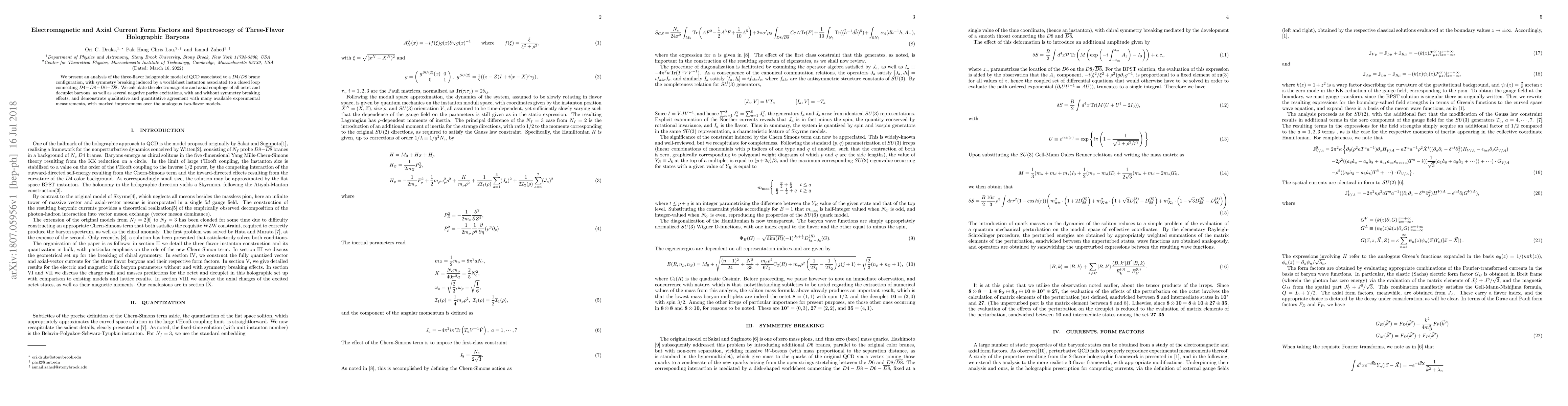 Thumbnail for Electromagnetic and Axial Current Form Factors and Spectroscopy of
  Three-Flavor Holographic Baryons