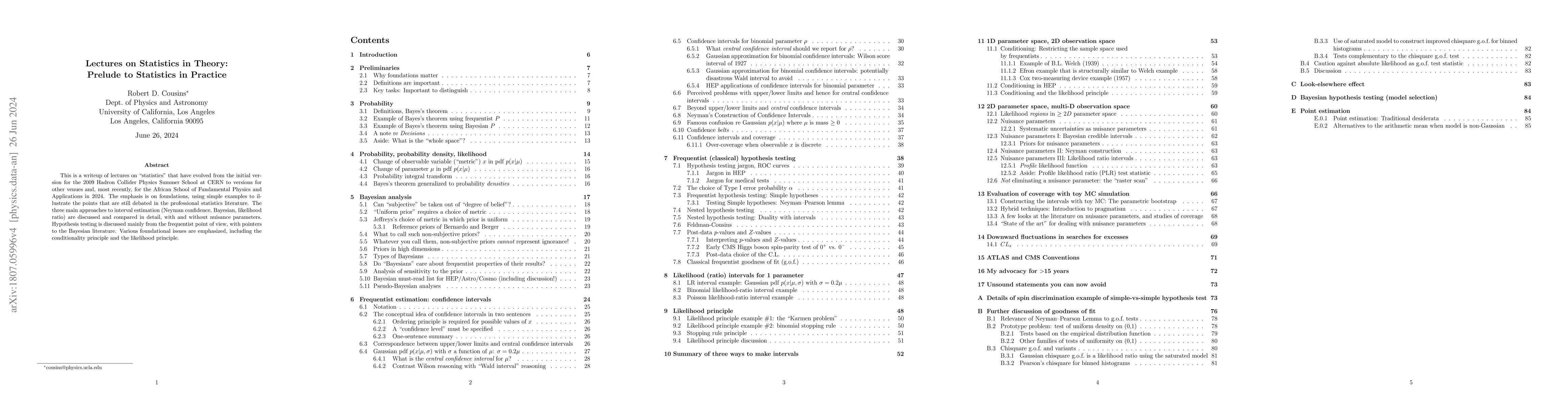 Thumbnail for Lectures on Statistics in Theory: Prelude to Statistics in Practice
