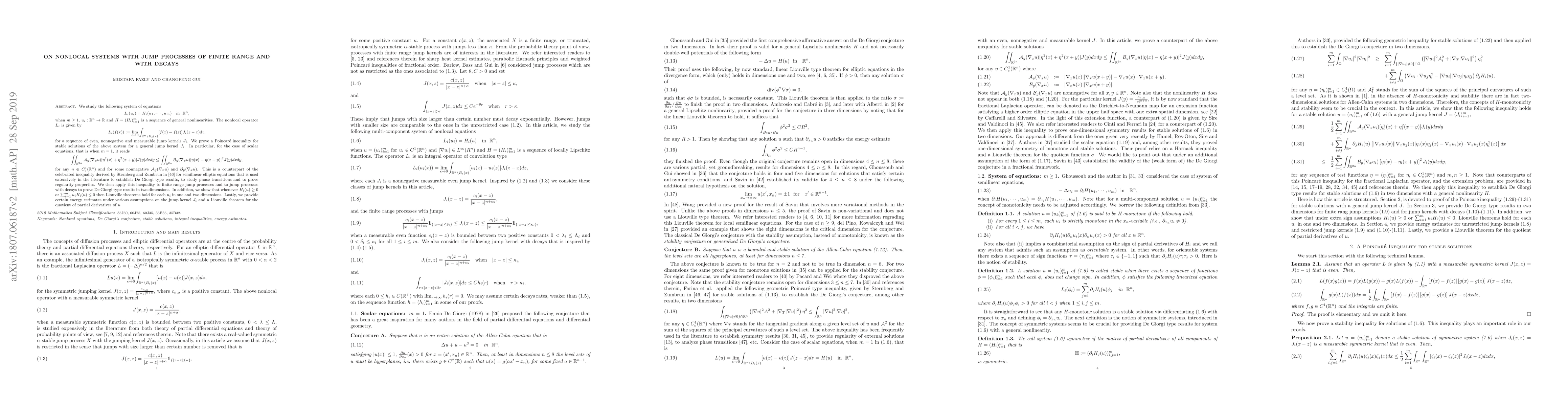 Thumbnail for On nonlocal systems with jump processes of finite range and with decays