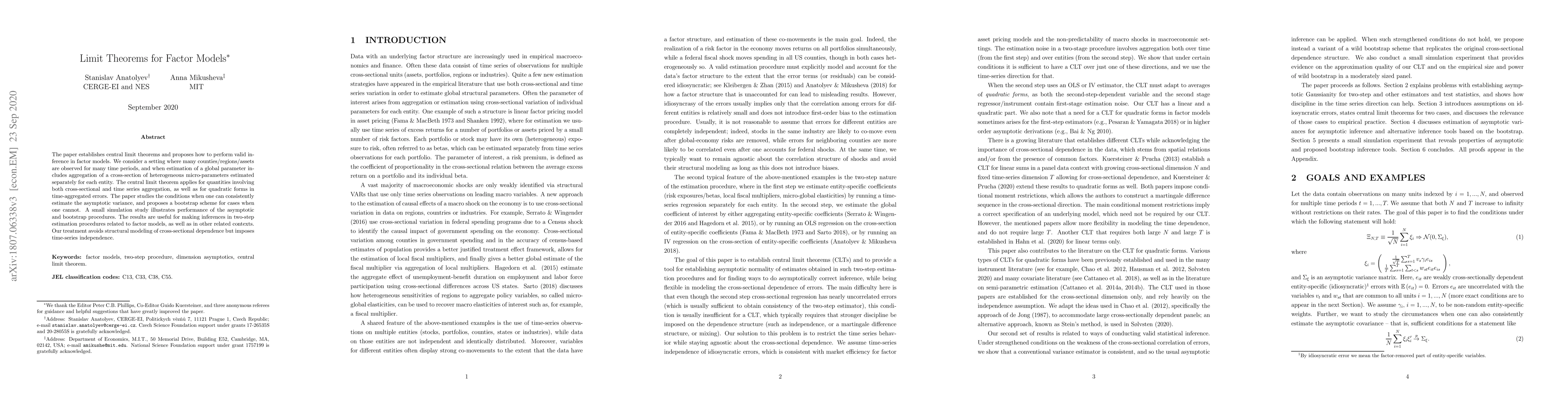 Thumbnail for Limit Theorems for Factor Models