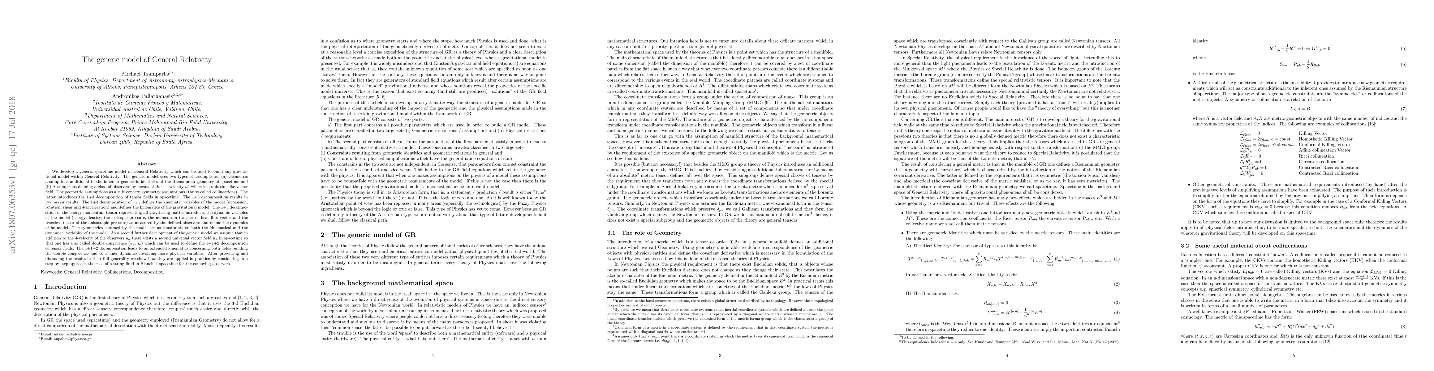 Thumbnail for The generic model of General Relativity