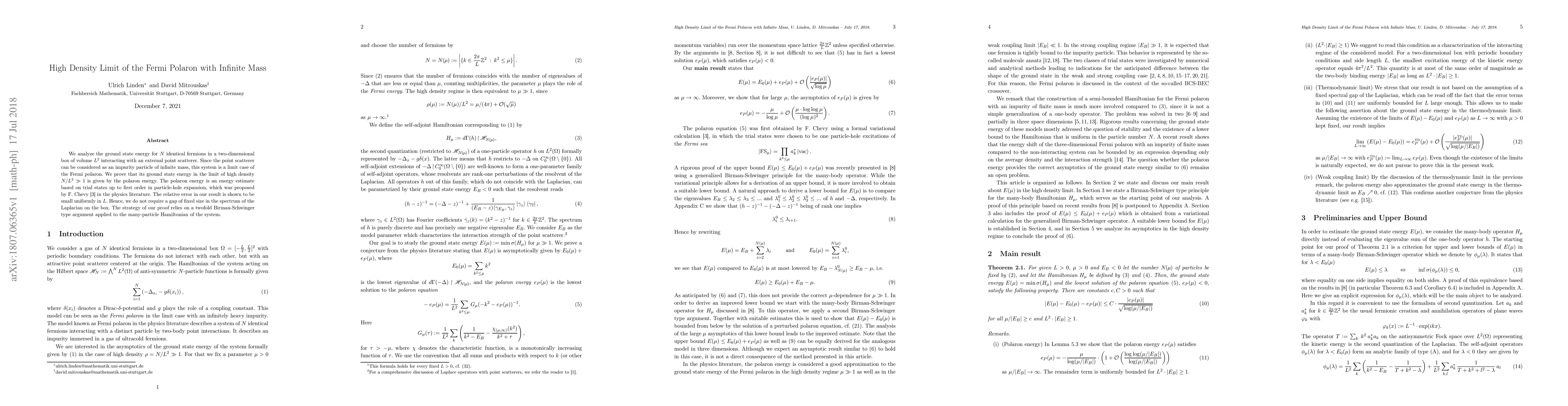 Thumbnail for High Density Limit of the Fermi Polaron with Infinite Mass