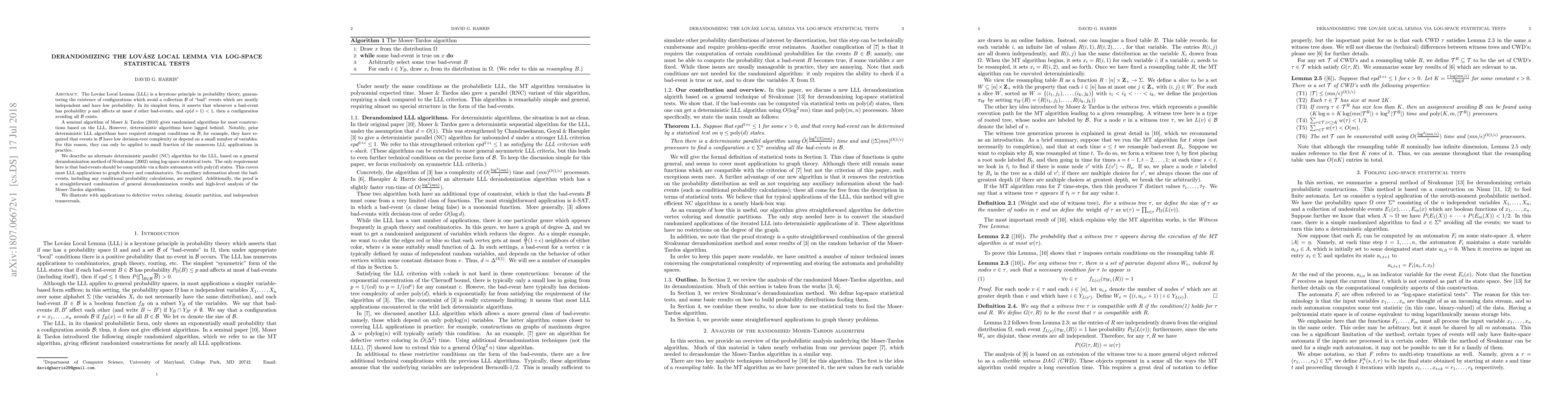 Thumbnail for Derandomizing the Lovasz Local Lemma via log-space statistical tests