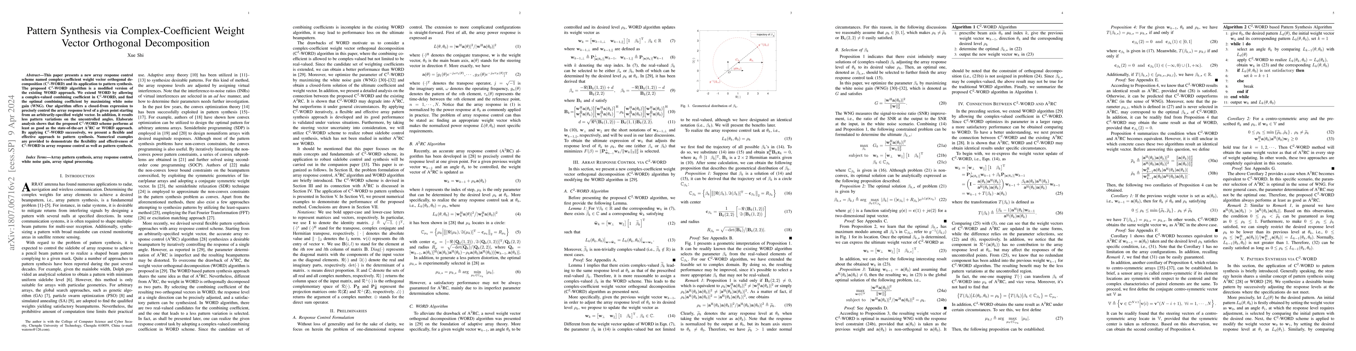Thumbnail for Pattern Synthesis via Complex-Coefficient Weight Vector Orthogonal
  Decomposition