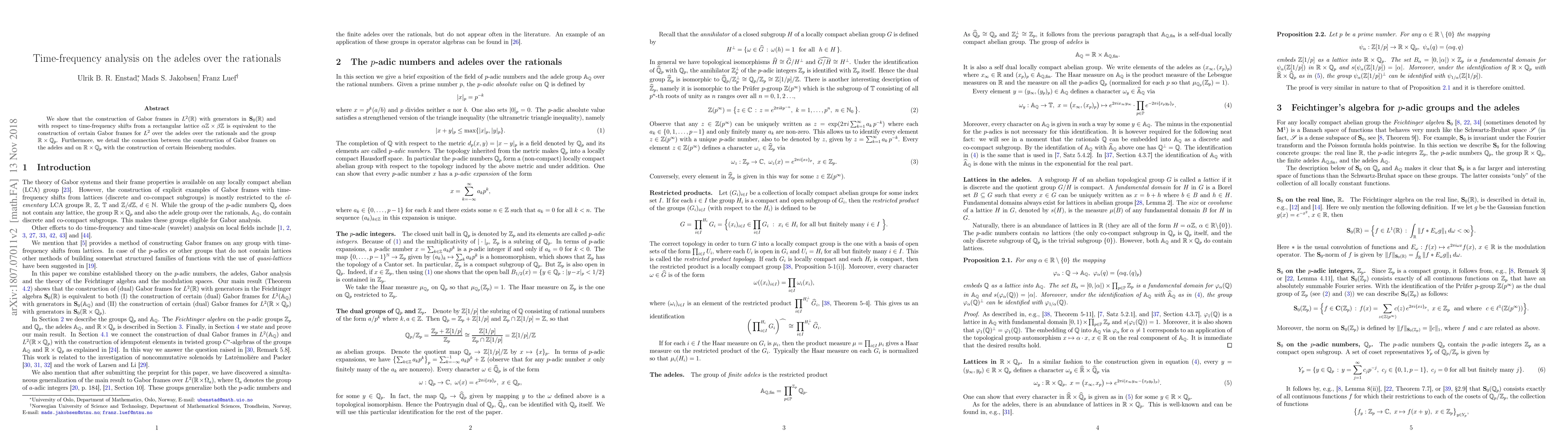 Thumbnail for Time-frequency analysis on the adeles over the rationals