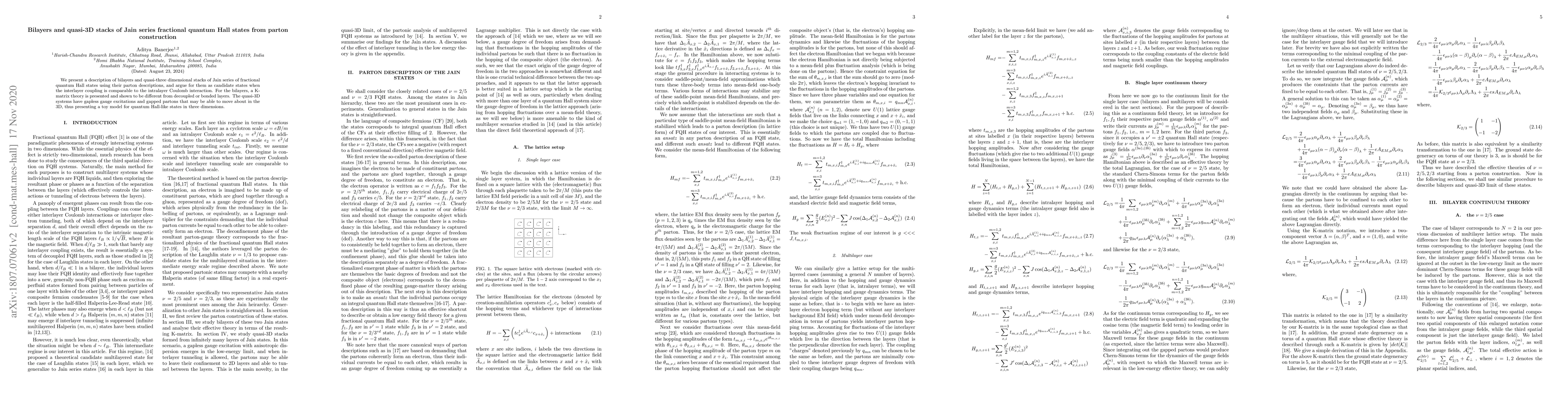 Thumbnail for Bilayers and quasi-3D stacks of Jain series fractional quantum Hall
  states from parton construction