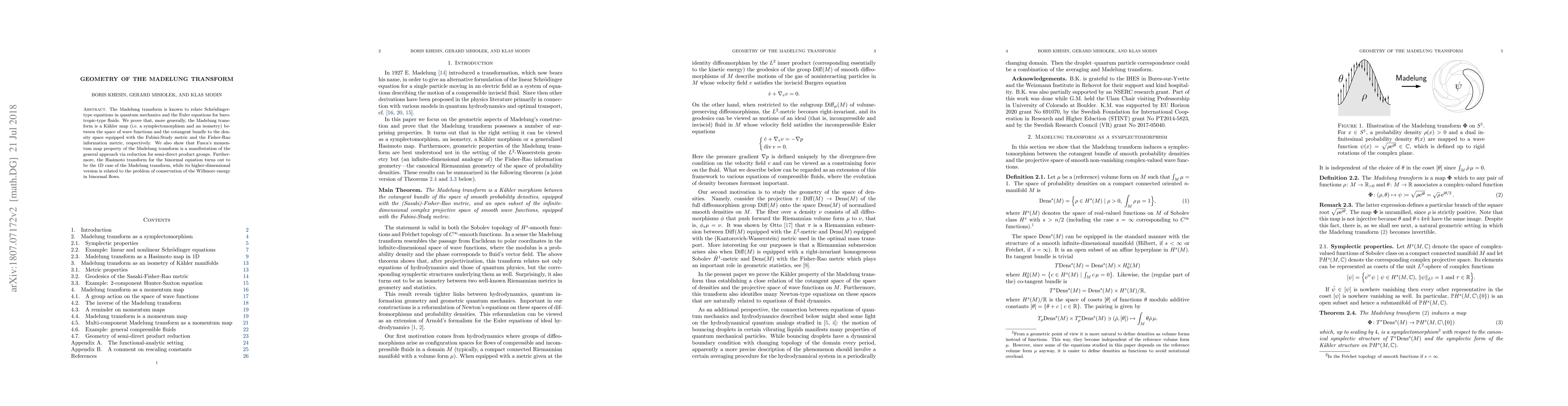 Thumbnail for Geometry of the Madelung transform