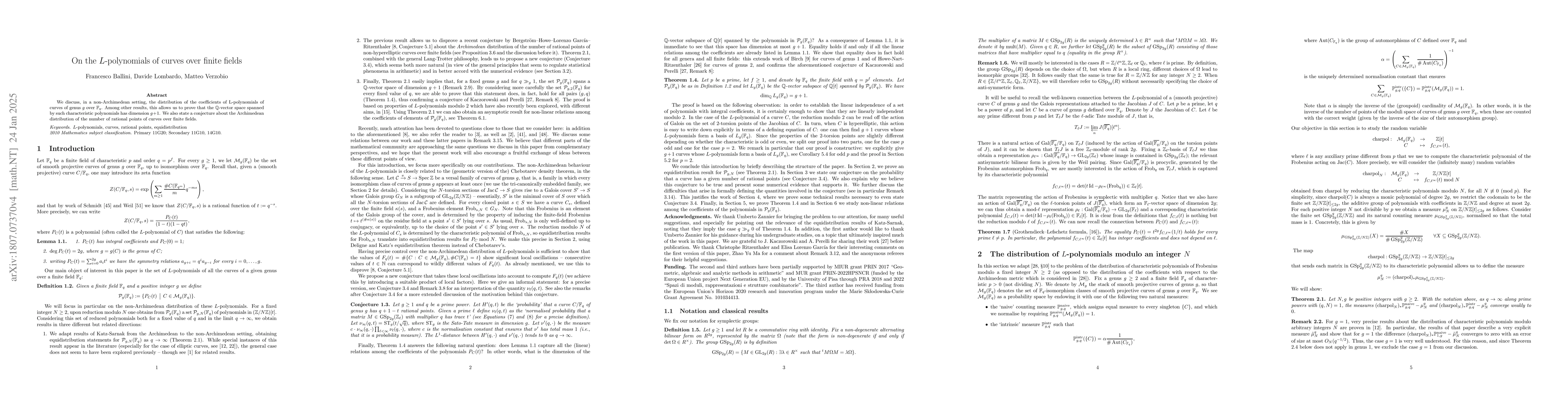 Thumbnail for On the $L$-polynomials of curves over finite fields