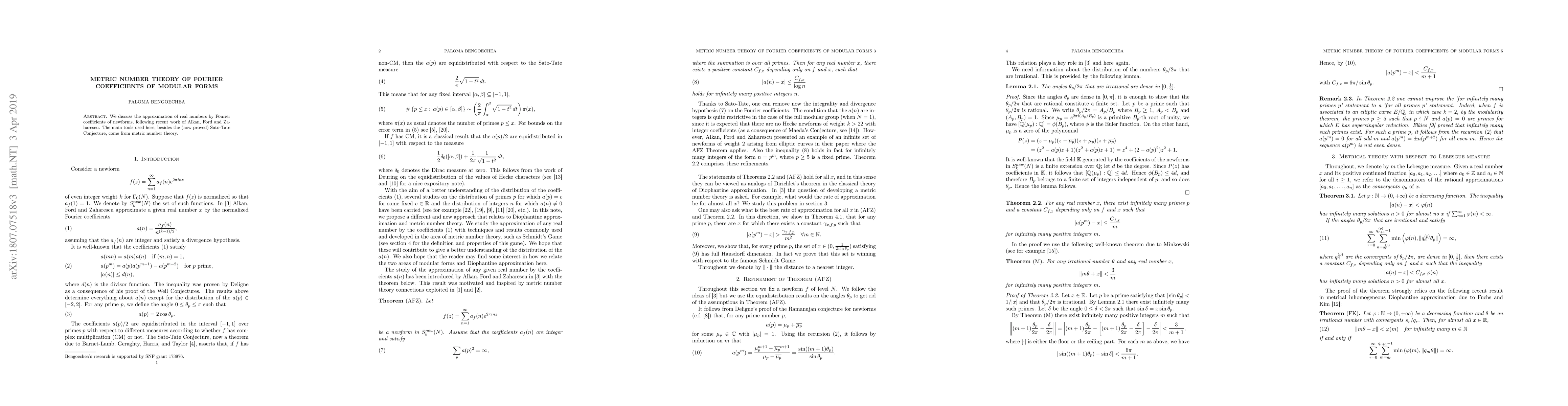 Thumbnail for Metric number theory of Fourier coefficients of modular forms