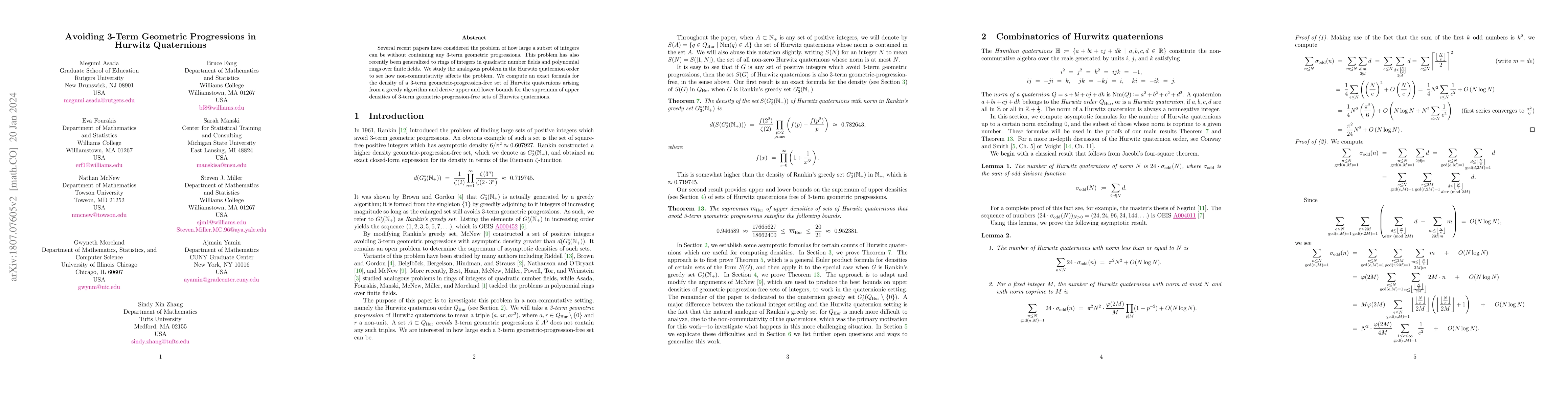 Thumbnail for Avoiding 3-Term Geometric Progressions in Hurwitz Quaternions