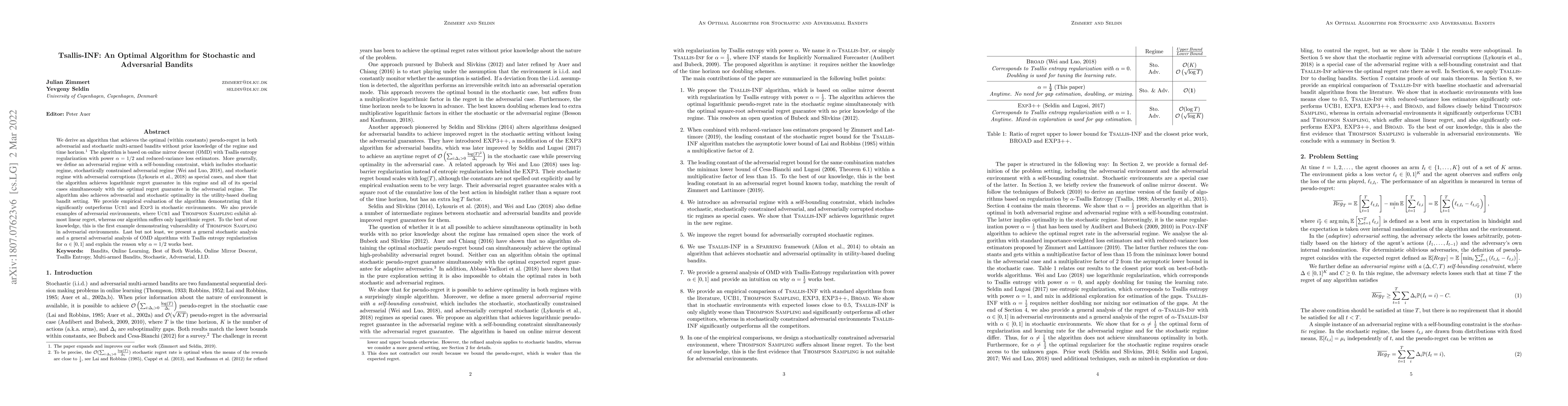 Thumbnail for Tsallis-INF: An Optimal Algorithm for Stochastic and Adversarial Bandits
