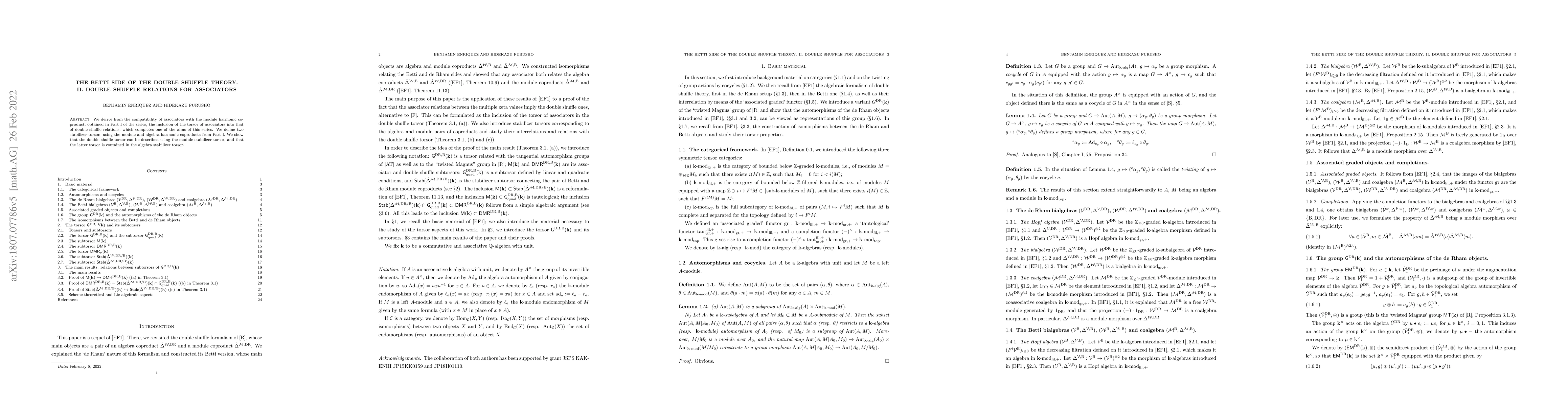 Thumbnail for The Betti side of the double shuffle theory. II. Double shuffle
  relations for associators
