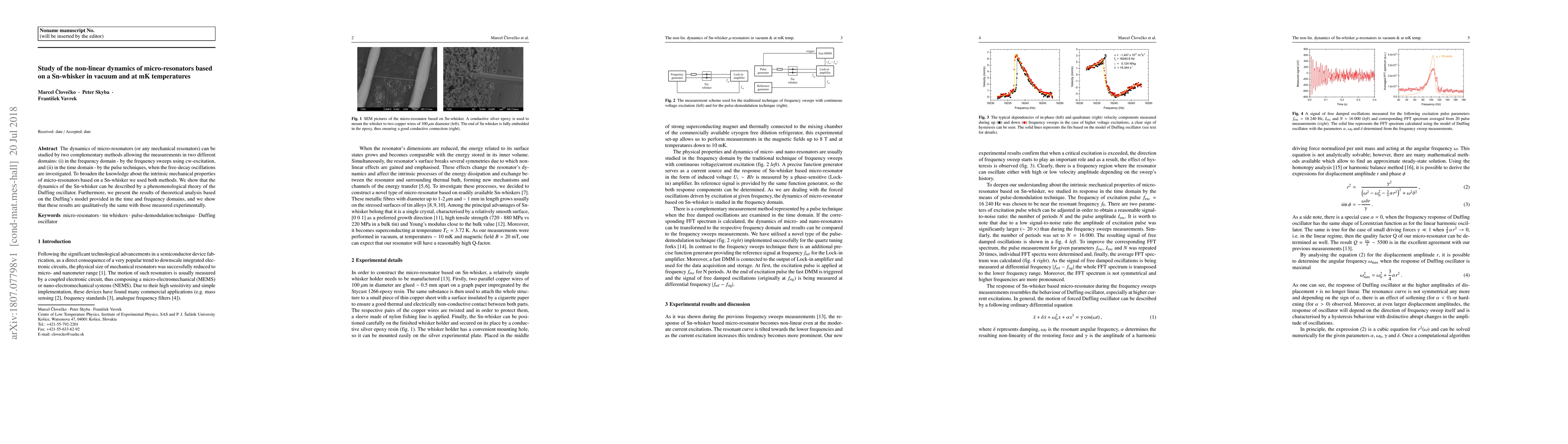 Thumbnail for Study of the non-linear dynamics of micro-resonators based on a
  Sn-whisker in vacuum and at mK temperatures