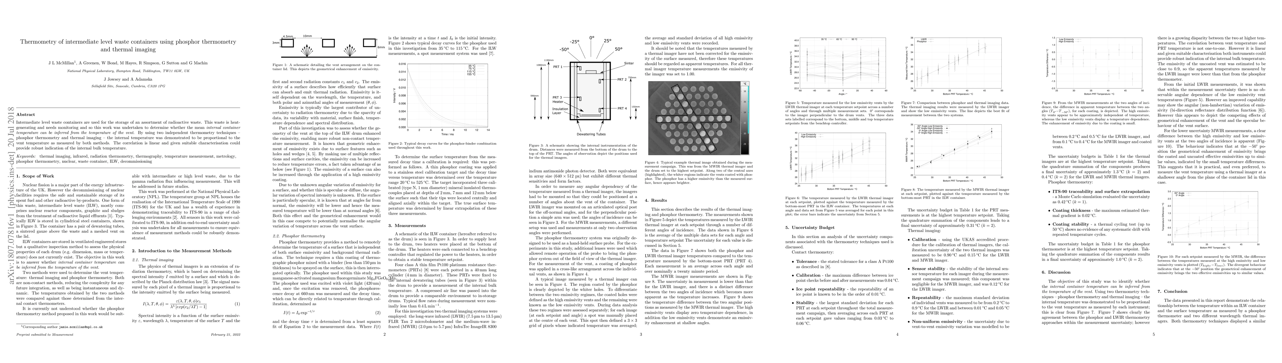 Thumbnail for Thermometry of intermediate level waste containers using phosphor
  thermometry and thermal imaging