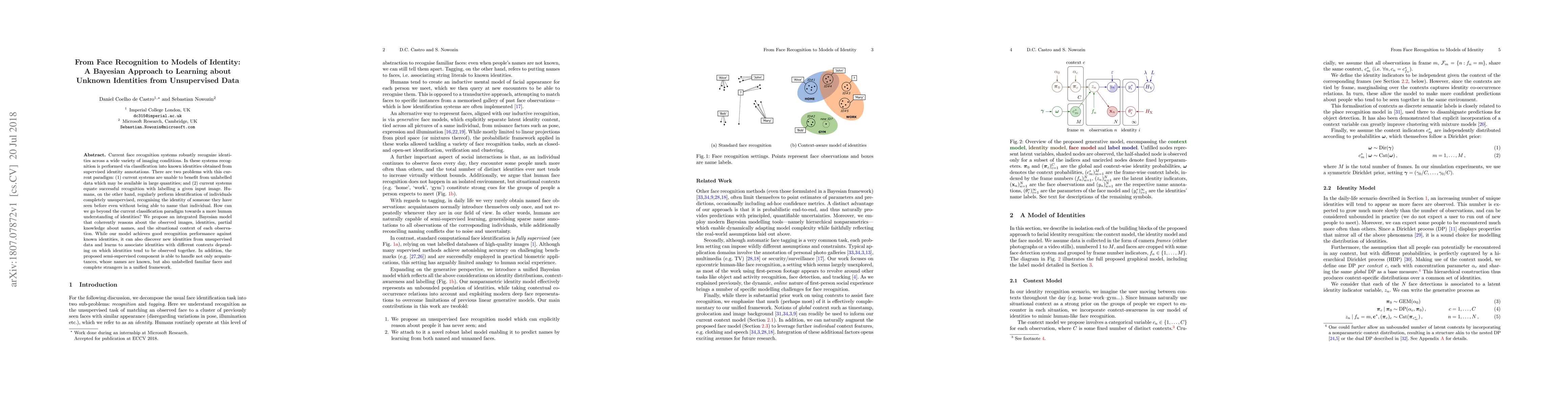 Thumbnail for From Face Recognition to Models of Identity: A Bayesian Approach to
  Learning about Unknown Identities from Unsupervised Data