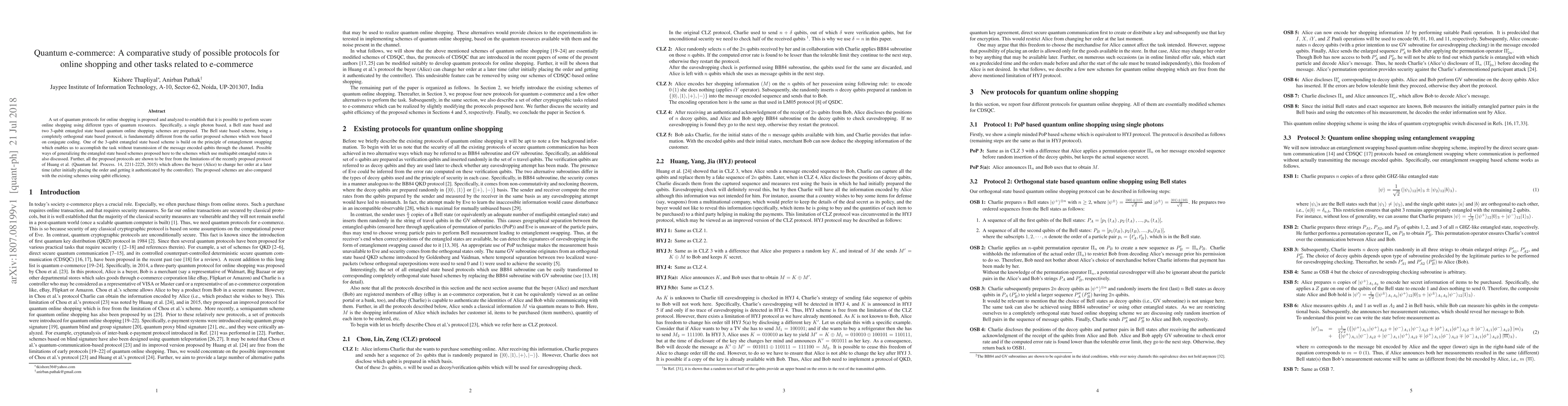 Thumbnail for Quantum e-commerce: A comparative study of possible protocols for online
  shopping and other tasks related to e-commerce