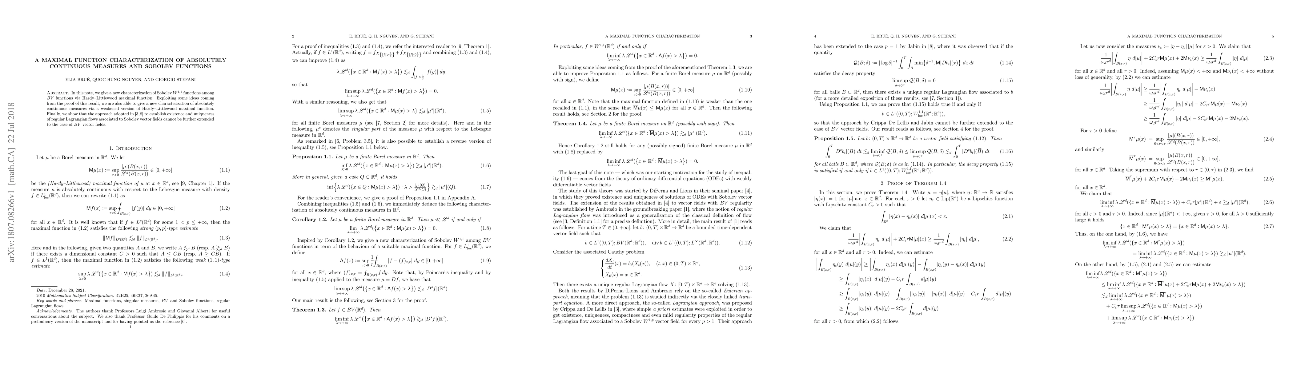 Thumbnail for A maximal function characterization of absolutely continuous measures
  and Sobolev functions