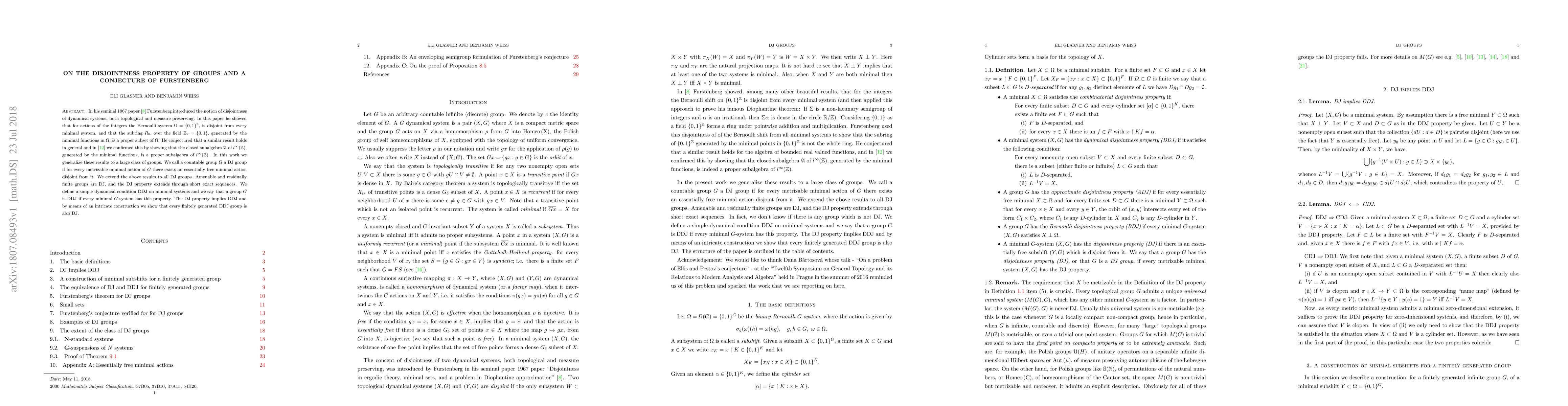 Thumbnail for On the disjointness property of groups and a conjecture of Furstenberg