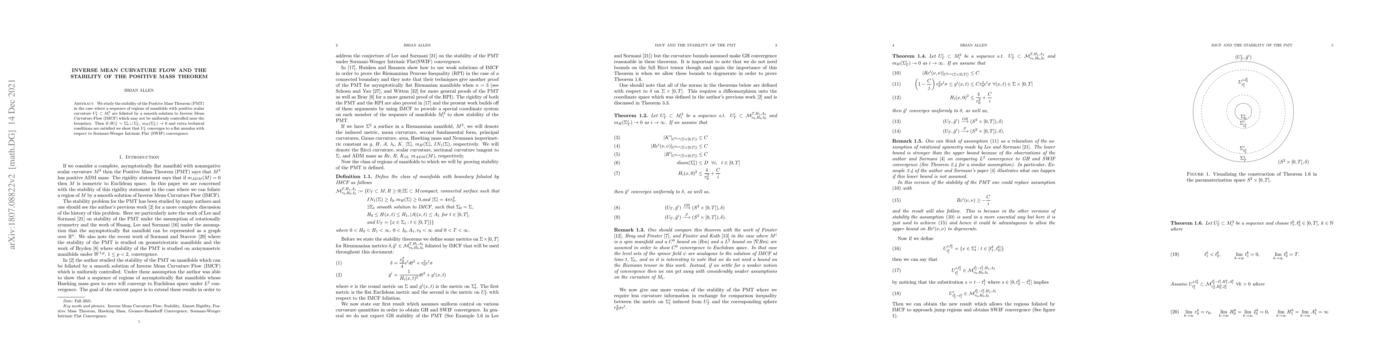 Thumbnail for Inverse Mean Curvature Flow and the Stability of the Positive Mass
  Theorem