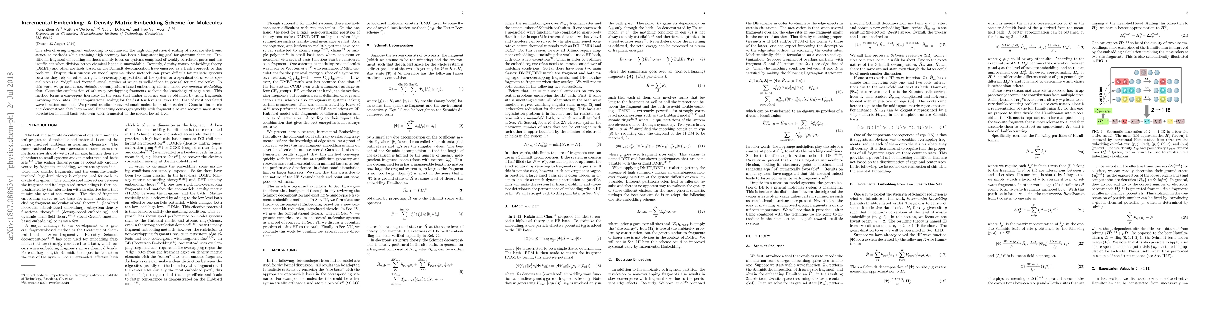 Thumbnail for Incremental Embedding: A Density Matrix Embedding Scheme for Molecules