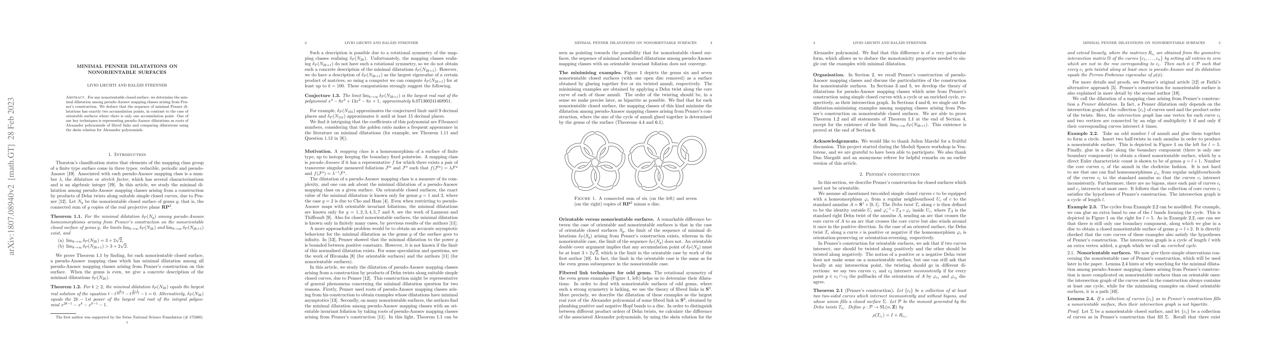 Thumbnail for Minimal Penner dilatations on nonorientable surfaces