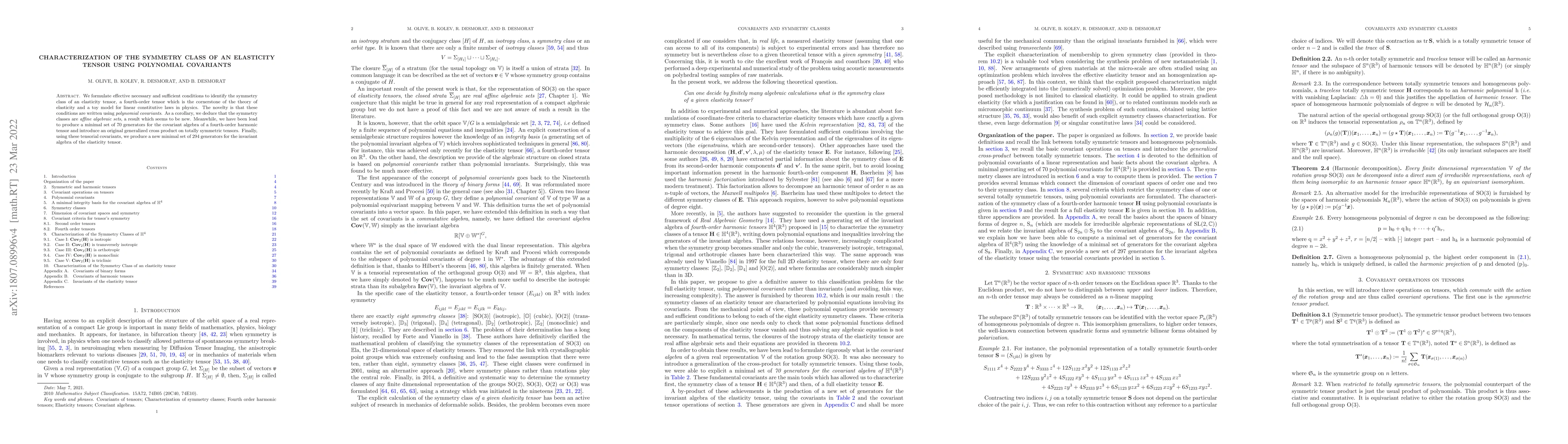 Thumbnail for Characterization of the symmetry class of an Elasticity tensor using
  polynomial covariants