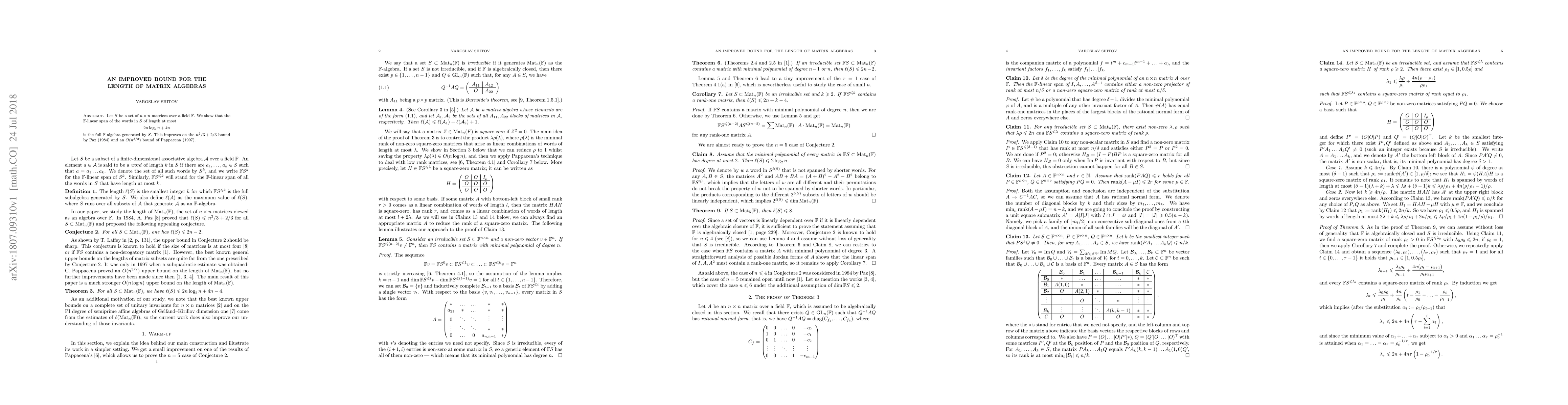 Thumbnail for An improved bound for the length of matrix algebras