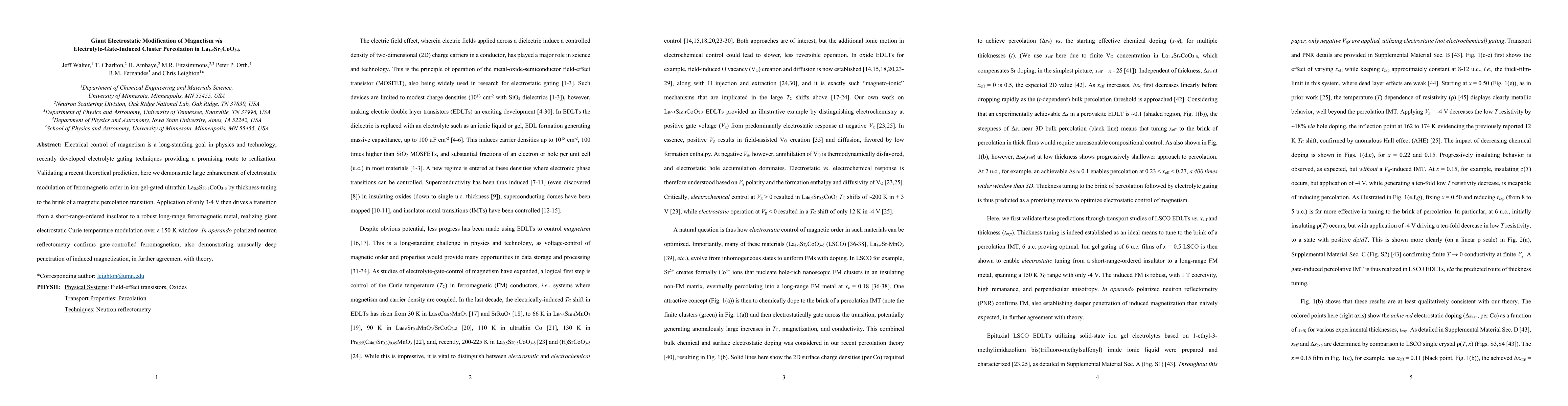 Thumbnail for Giant Electrostatic Modification of Magnetism via
  Electrolyte-Gate-Induced Cluster Percolation in
  La$_{1-x}$Sr$_x$CoO$_{3-\delta}$