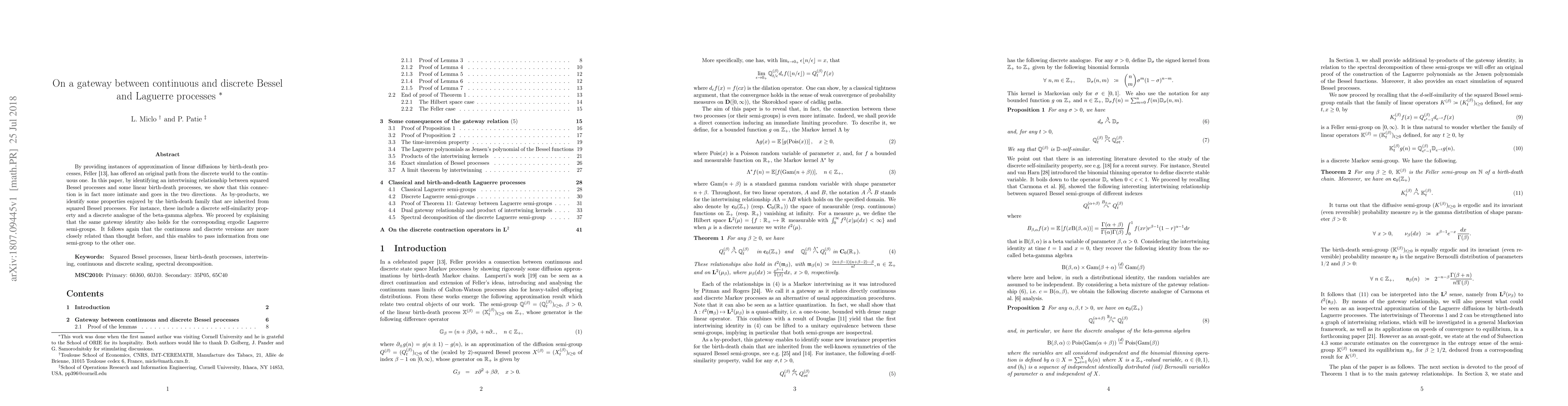 Thumbnail for On a gateway between continuous and discrete Bessel and Laguerre
  processes