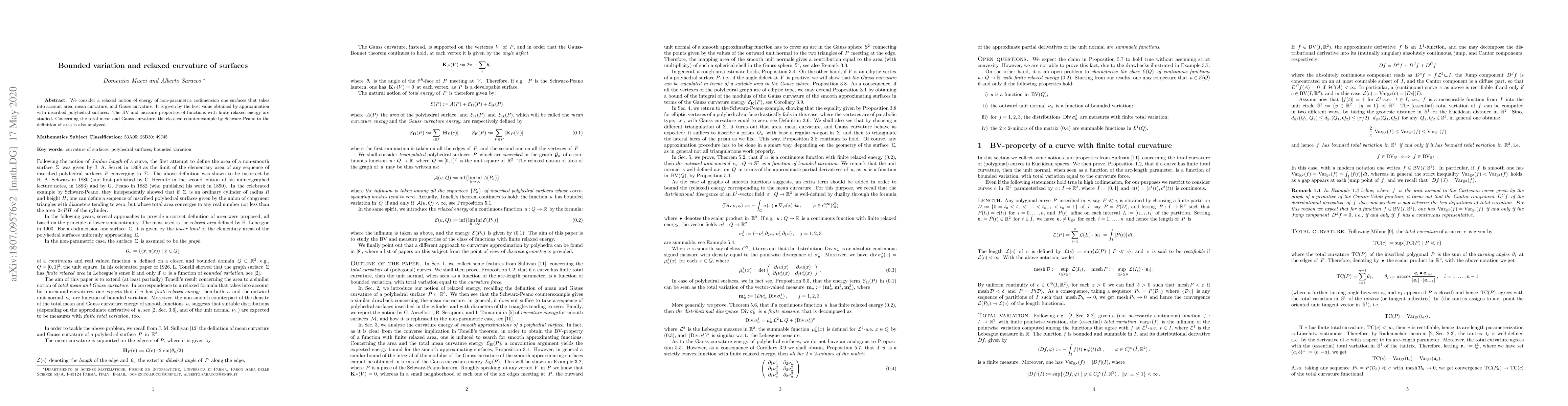 Thumbnail for Bounded variation and relaxed curvature of surfaces