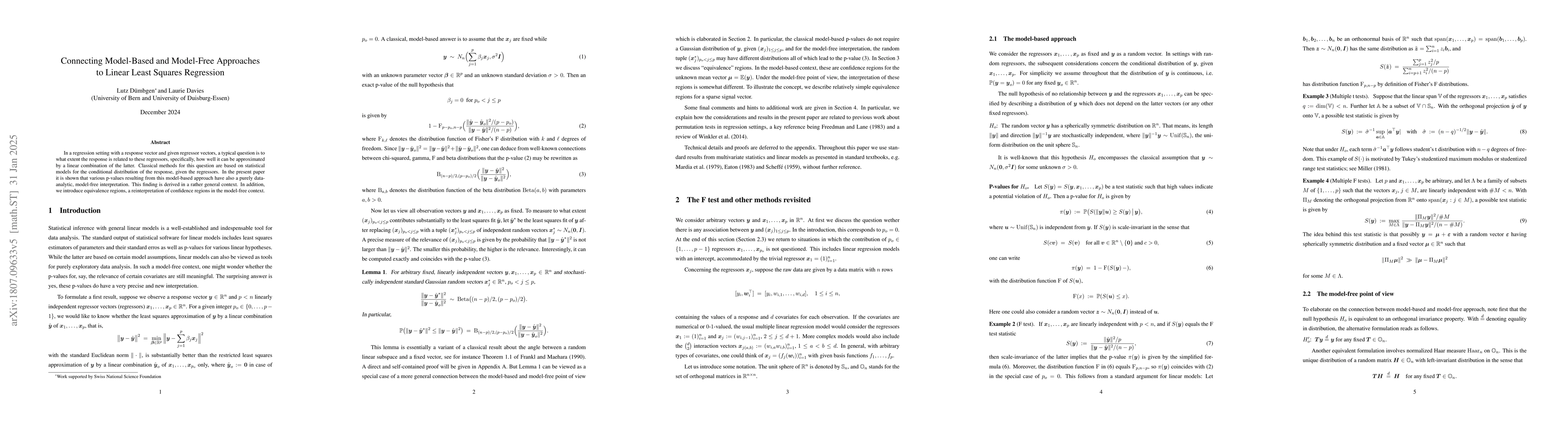 Thumbnail for Connecting model-based and model-free approaches to linear least squares
  regression