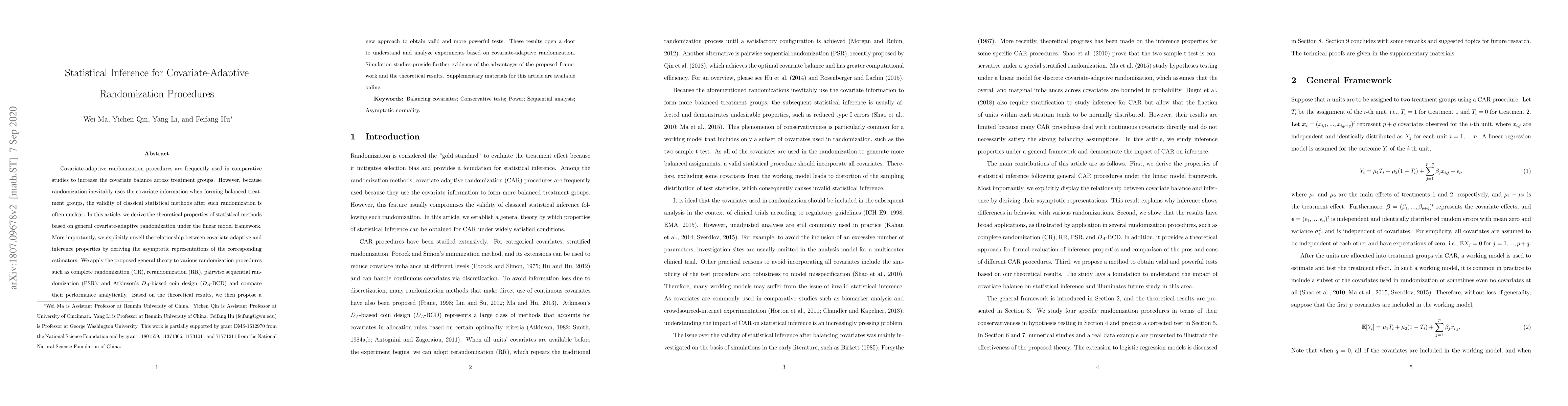 Thumbnail for Statistical Inference for Covariate-Adaptive Randomization Procedures
