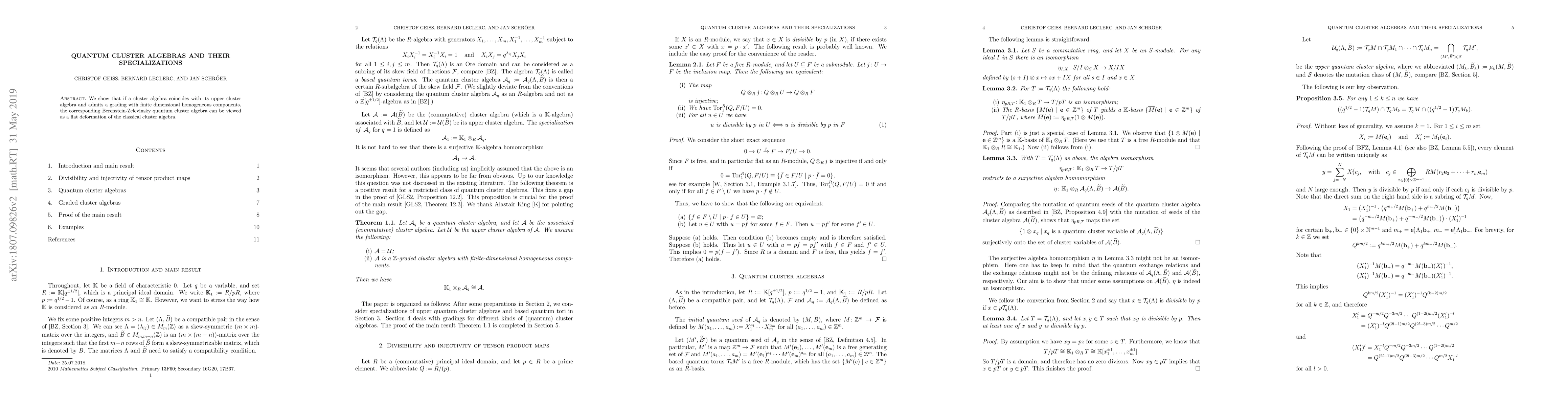 Thumbnail for Quantum cluster algebras and their specializations