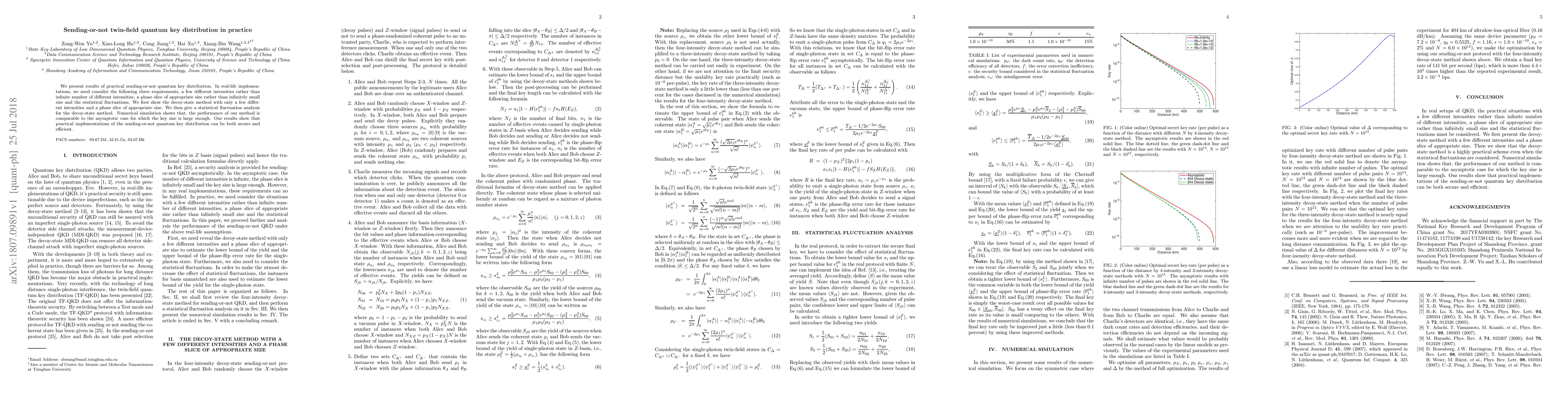 Thumbnail for Sending-or-not twin-field quantum key distribution in practice