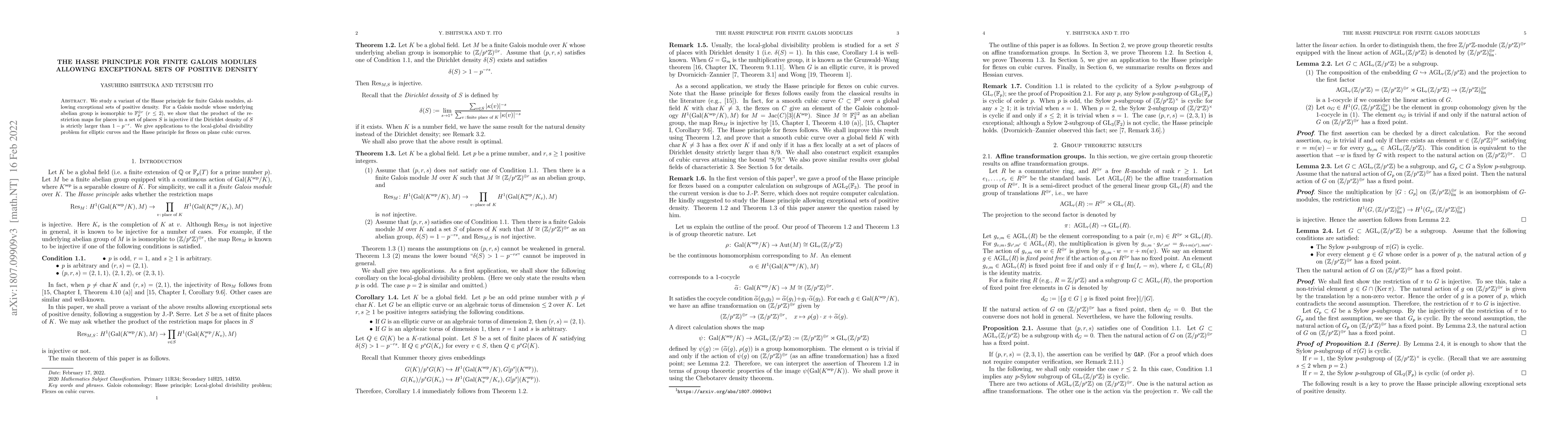Thumbnail for The Hasse principle for finite Galois modules allowing exceptional sets
  of positive density