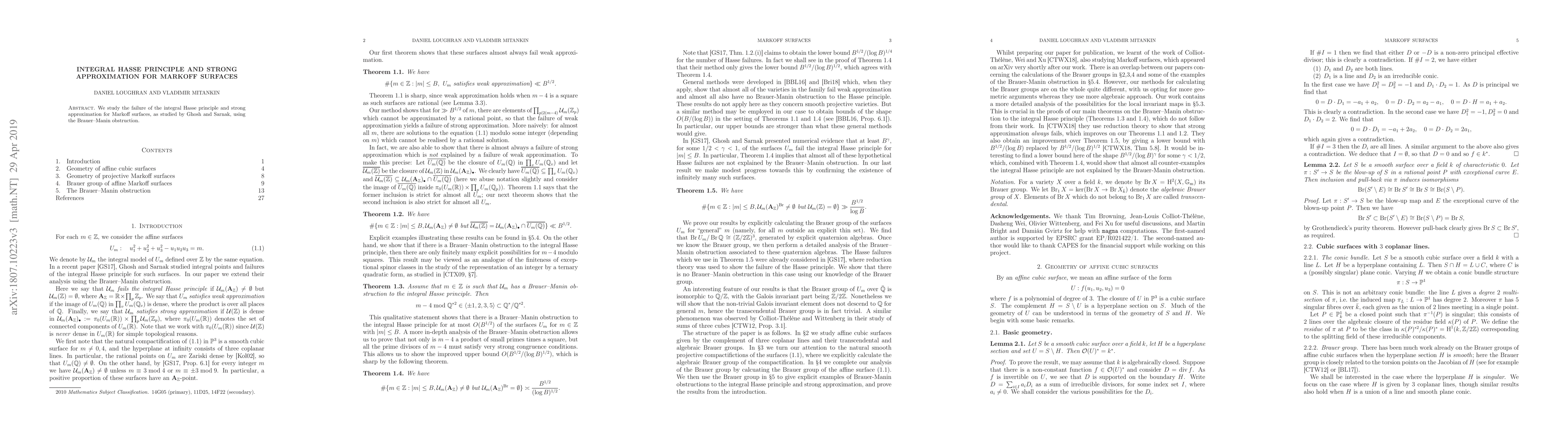 Thumbnail for Integral Hasse principle and strong approximation for Markoff surfaces