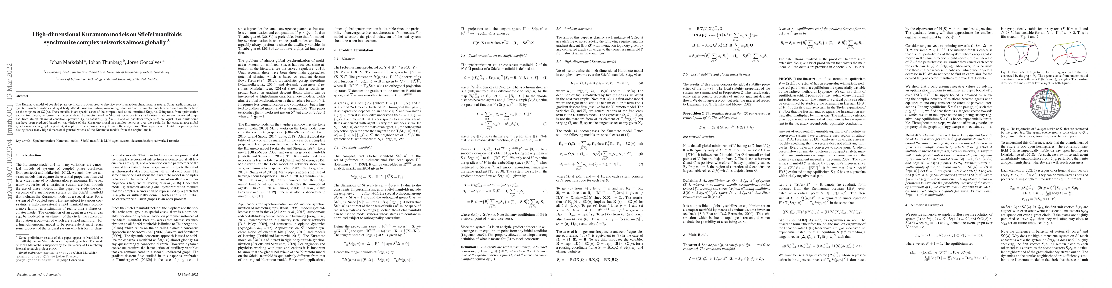 Thumbnail for High-dimensional Kuramoto models on Stiefel manifolds synchronize
  complex networks almost globally