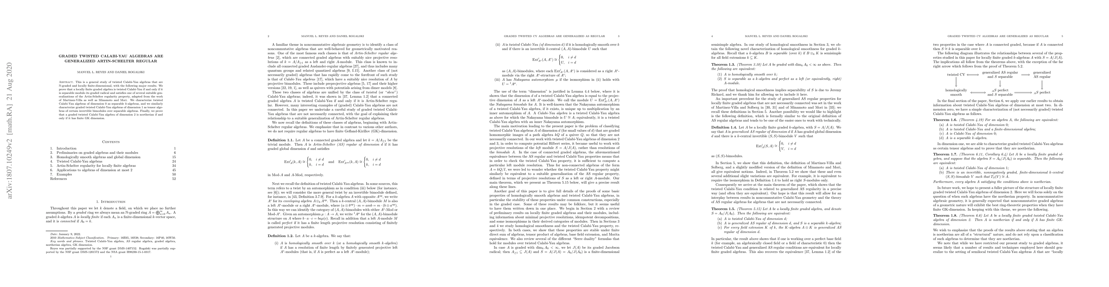 Thumbnail for Graded twisted Calabi-Yau algebras are generalized Artin-Schelter
  regular
