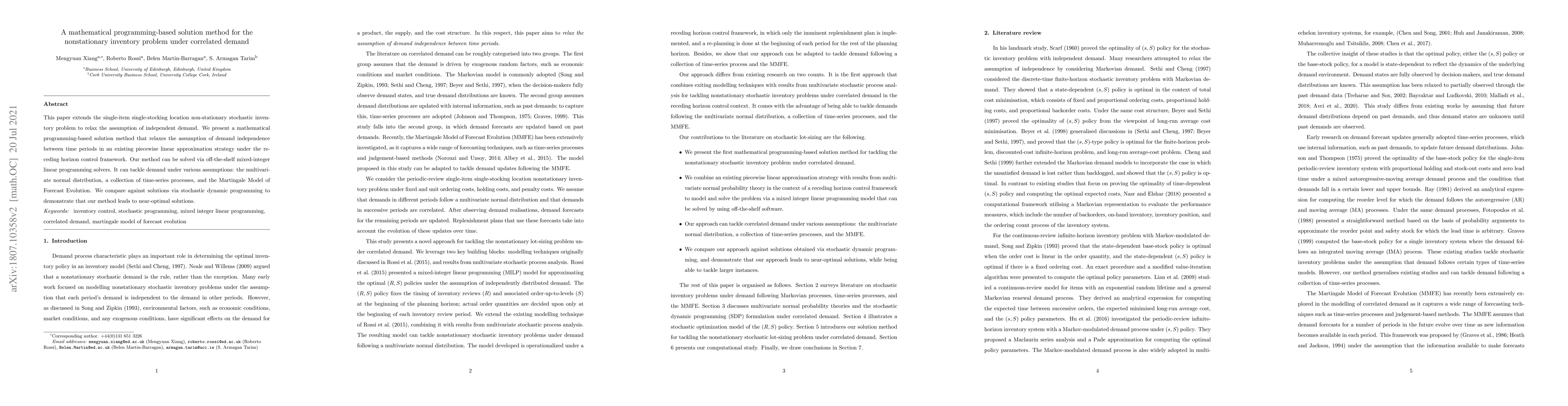 Thumbnail for A mathematical programming-based solution method for the nonstationary
  inventory problem under correlated demand