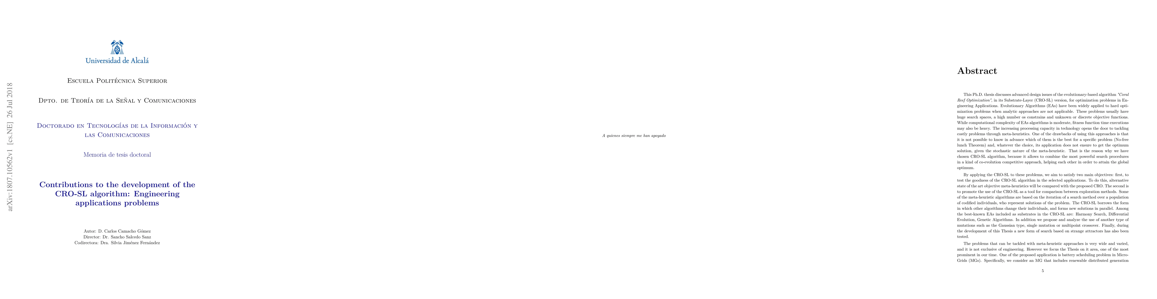 Thumbnail for Contributions to the development of the CRO-SL algorithm: Engineering
  applications problems