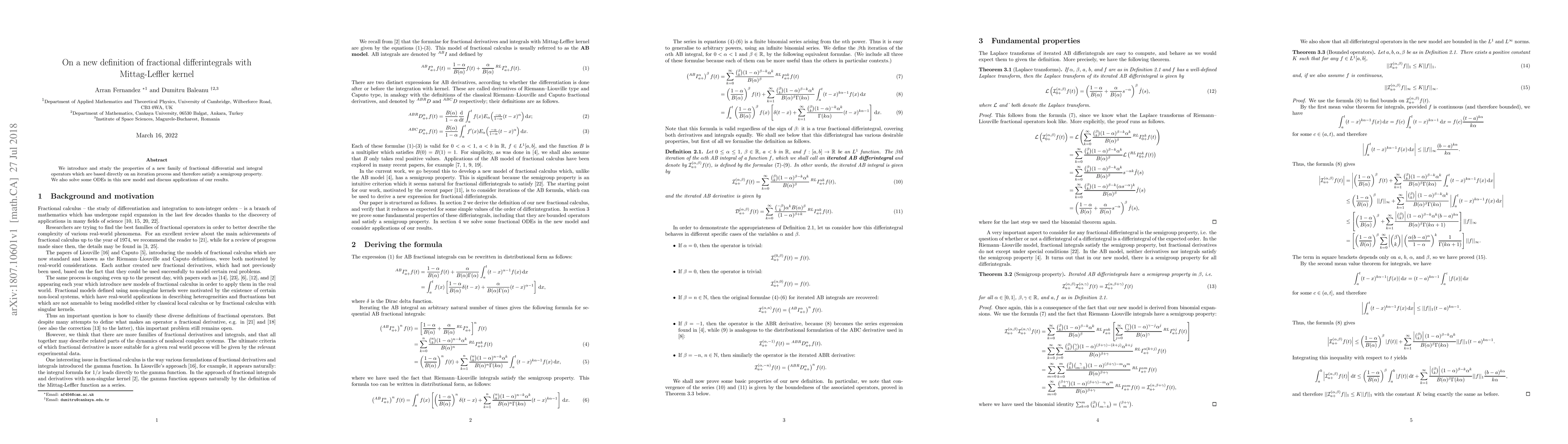 Thumbnail for On a new definition of fractional differintegrals with Mittag-Leffler
  kernel