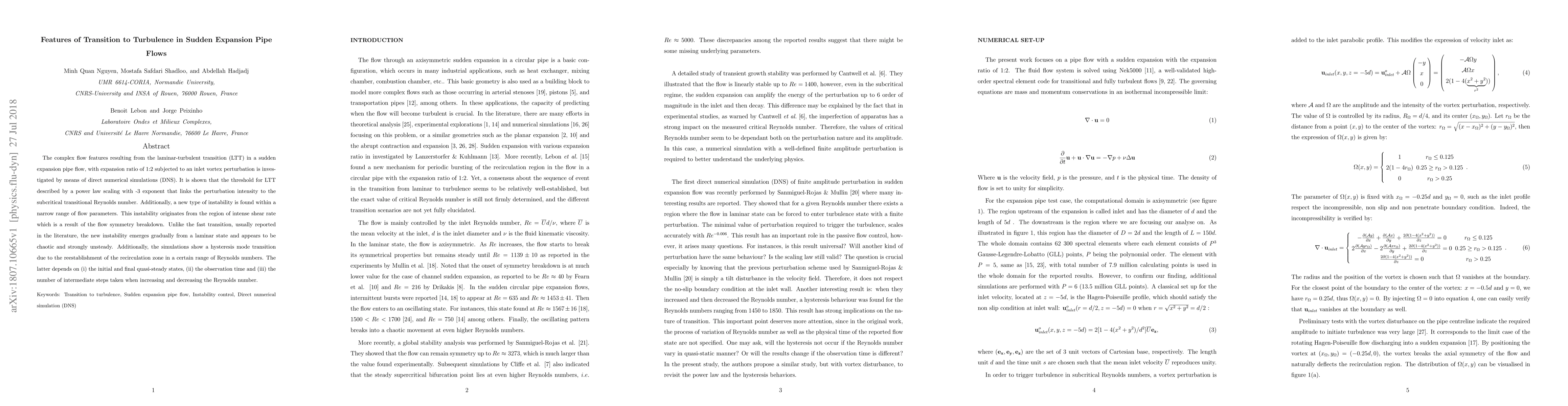 Thumbnail for Features of Transition to Turbulence in Sudden Expansion Pipe Flows