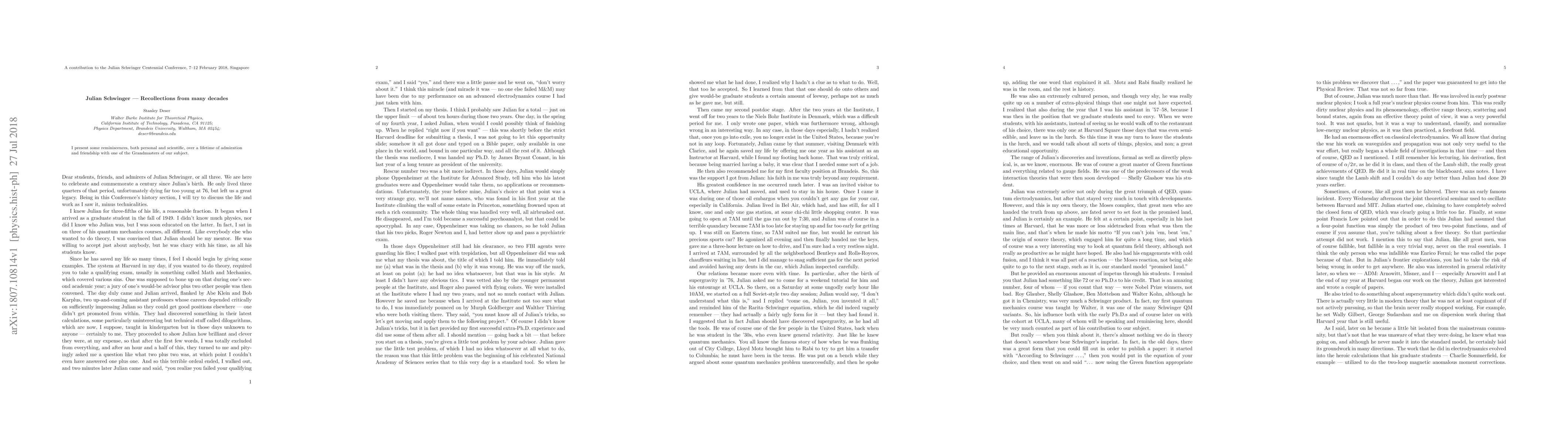 Thumbnail for Julian Schwinger--Recollections from many decades