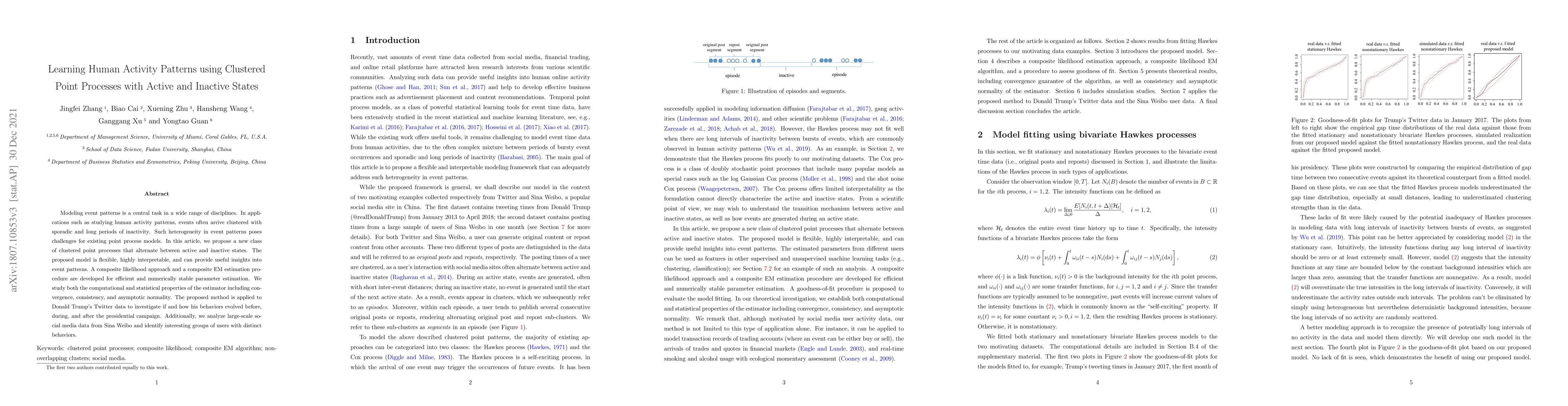 Thumbnail for Learning Human Activity Patterns using Clustered Point Processes with
  Active and Inactive States
