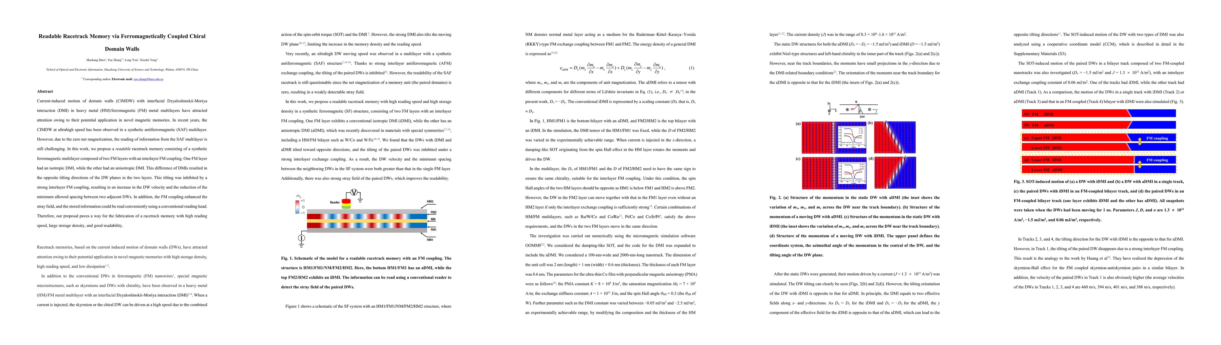 Thumbnail for Readable Racetrack Memory via Ferromagnetically Coupled Chiral Domain
  Walls