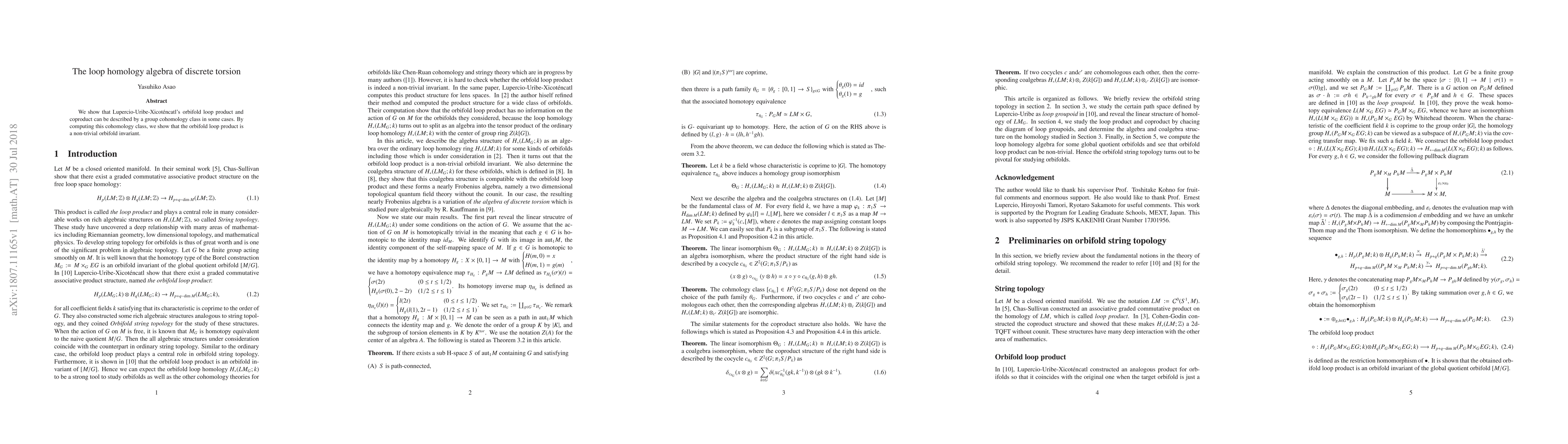 Thumbnail for The loop homology algebra of discrete torsion