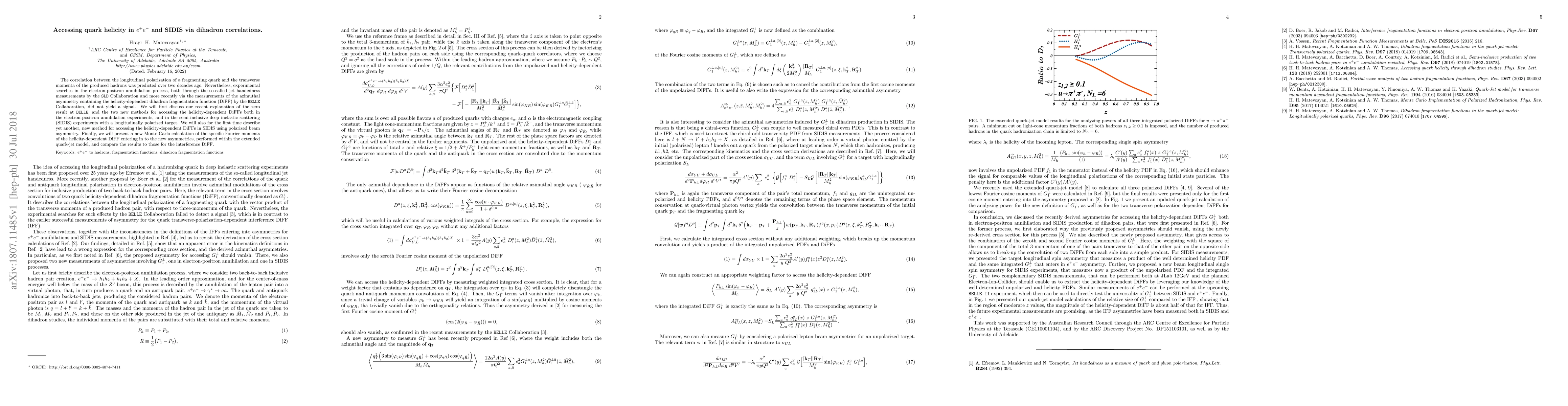 Thumbnail for Accessing quark helicity in $e^+e^-$ and SIDIS via dihadron correlations