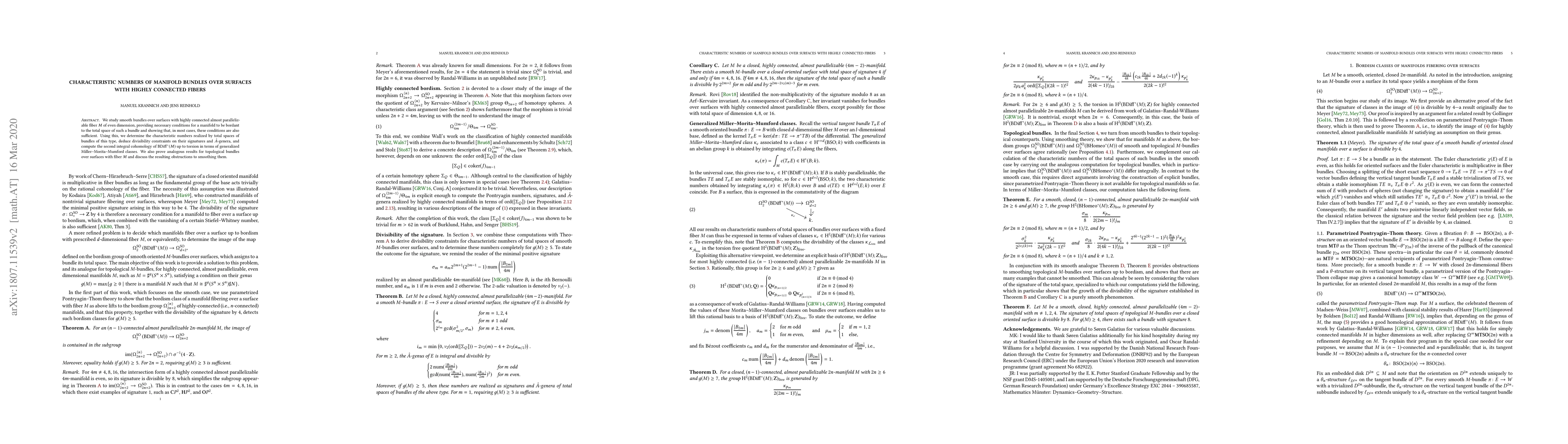 Thumbnail for Characteristic numbers of manifold bundles over surfaces with highly
  connected fibers