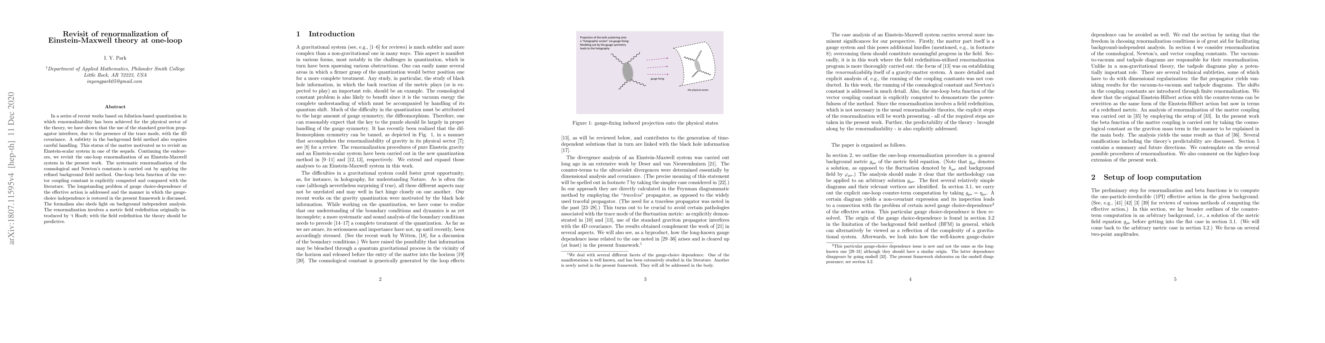 Thumbnail for Revisit of renormalization of Einstein-Maxwell theory at one-loop